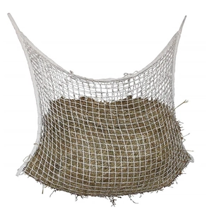 Close-up of woven mesh hay bag showing strong nylon net and reinforced straps