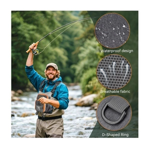 Waterproof fishing chest pack vest with breathable mesh fabric and orange trim for outdoors