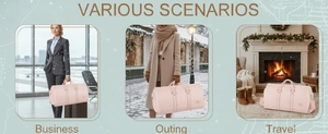Waterproof travel duffle bag showing versatile use in business, outing and travel scenarios