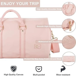 Pink waterproof large travel bag with detachable shoulder strap and wet dry separation