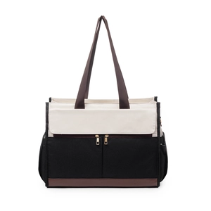 Insulated lunch bag for women with shoulder strap and stylish tricolor patchwork design