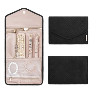 Quilted Polyester Jewelry Organizer Bag Foldable Travel Case For Necklaces Earrings Rings Storage Roll Women Accessories