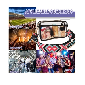 Clear PVC crossbody bag with bohemian wide strap for concerts, stadiums and travel use