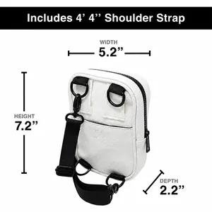 Size chart showing a white pebble grain crossbody bag with 7.2 inch height and 5.2 inch width