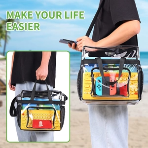 Grand sac fourre-tout en PVC transparent avec poignées noires et grande capacité