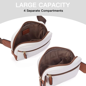 Sac banane en cuir PU blanc avec sangles marron et quatre compartiments de rangement