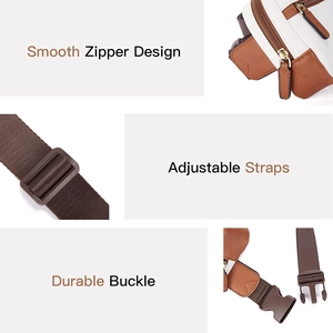 Détails de la sacoche banane en cuir PU montrant le zip, la sangle et la boucle robuste