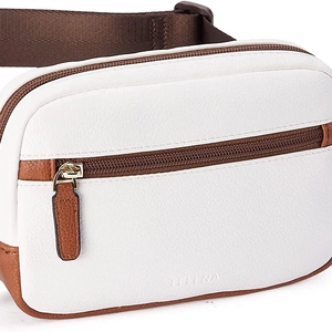 Sac banane tendance en cuir PU avec bandoulière réglable et design bicolore blanc et brun