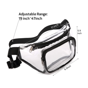 Marsupio in PVC trasparente con bordo nero, cinturino regolabile, guida alle taglie