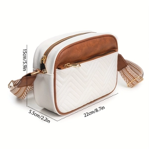 Kunstlederen crossbodytas met V-stiksel en verstelbare geometrische schouderband
