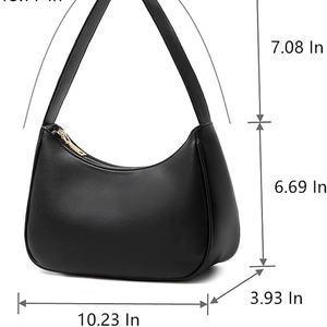 Minimalist black synthetic leather hobo shoulder bag for women with golden zipper closure