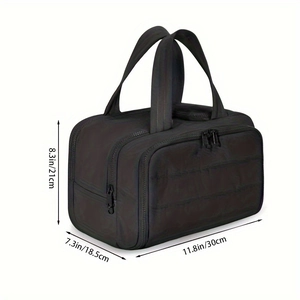 Black lightweight waterproof travel toiletry bag with dimensions 30x18.5x21cm for travel