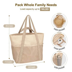 Large waterproof sandproof beach tote bag with 50lbs capacity and multi-pockets