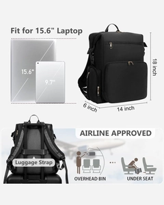 Detailed size specifications of the black airline approved waterproof travel backpack