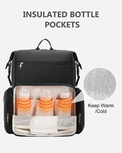 Close-up of insulated thermal milk bottle pockets and breathable mesh towel pouch