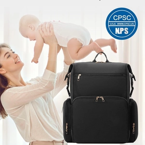 Waterproof black diaper backpack with multiple compartments and ergonomic shoulder straps