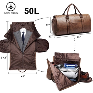Deep brown leather 2-in-1 convertible garment bag and 50L travel duffel for suits