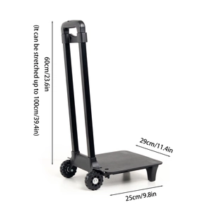 Adjustable black luggage trolley showing 60cm to 100cm telescopic handle dimensions