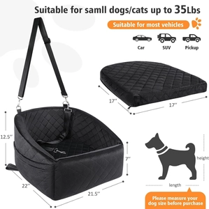 Waterproof car pet booster seat for small dogs up to 35lbs with adjustable straps