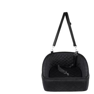 Waterproof black car pet seat booster with quilted pattern and adjustable safety straps