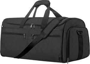 Deep grey large capacity travel duffel bag with reinforced handles and shoulder strap