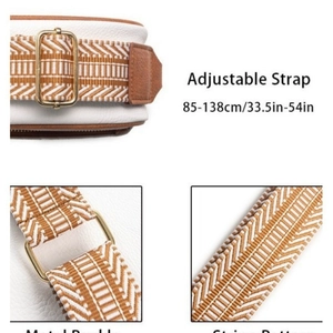 Faux leather crossbody bag with adjustable striped strap ranging from 85cm to 138cm