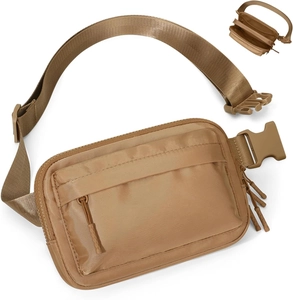 Riñonera deportiva de exterior caqui impermeable con múltiples bolsillos y correa
