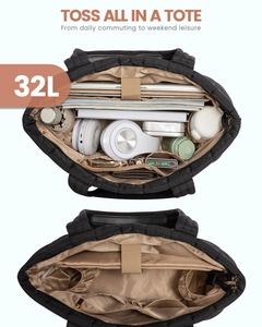 Détail des compartiments intérieurs de 32L du grand sac cabas matelassé noir