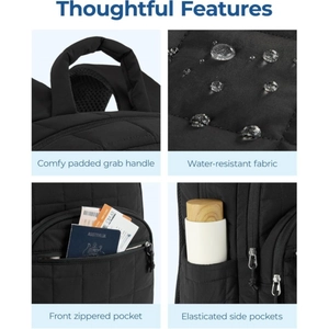 Waterproof black quilted travel backpack with large capacity and multi-pocket detail