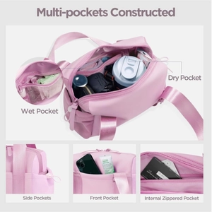 Sac de sport rose multifonction avec compartiment sec et humide pour voyage et fitness