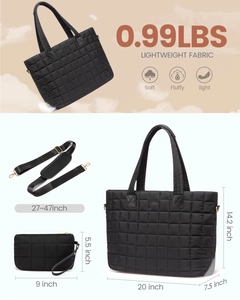 Ensemble de 3 sacs fourre-tout noirs matelassés avec dimensions et poids de 0,99 LBS