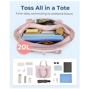 Pink foldable 20L tote bag with spacious main compartment for daily travel essentials