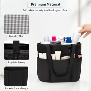 Quick-dry mesh shower caddy with large capacity and sturdy handle for toiletries