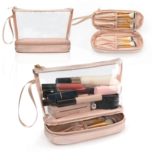 Vue détaillée de la trousse de maquillage double couche avec fentes pour pinceaux