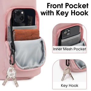 Pink oxford outdoor water bottle sleeve with front zipper pocket for phone and keys