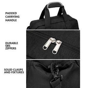 Lightweight black fitness travel bag with padded handles and durable SBS zippers