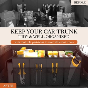 Detailed comparison of organized large foldable car trunk organizer with mesh side pockets