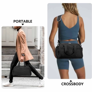 Dual carrying styles for portable and crossbody use shown on black sports fitness gym bag