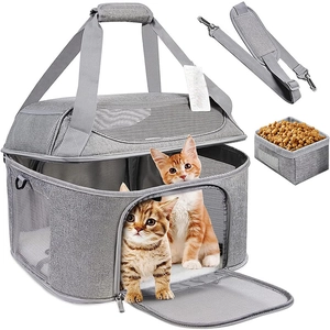 Large Pet Carrier Bag For Cats And Small Dogs Foldable Breathable Oxford Cloth Airline Approved Travel Bag And Feeding Bowl