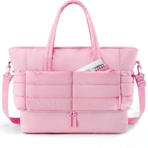 Quilted Puffer Travel Duffel Bag For Women With Shoe Compartment Water Resistant Weekend Gym Overnighter Handbag Laptop Tote