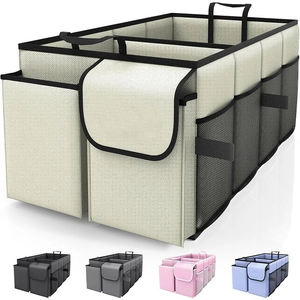 Foldable car trunk organizer with large capacity compartments in multiple color options