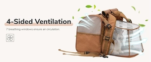 Detail view of cat backpack featuring 4-sided mesh ventilation and spacious interior