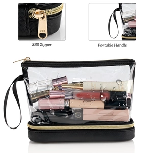 Détail de la fermeture éclair SBS et de la poignée sur la trousse de toilette en PVC