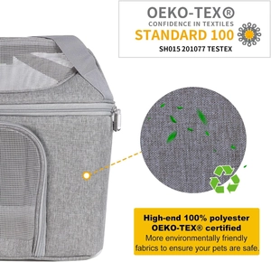 Detail of grey polyester fabric texture with OEKO-TEX certified breathable mesh for cat carrier