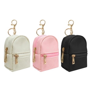 Mini Backpack Keychain Coin Purse For Women Girls Quilted PU Leather Small Zipper Pouch Earphone Storage Key Ring Bag Charm