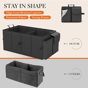 Large foldable car trunk organizer with heavy duty frame and premium black fabric