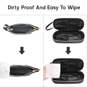 Trousse à maquillage double couche en PVC imperméable avec fentes pour pinceaux et nettoyage facile