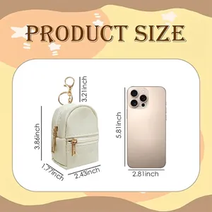 Mini quilted beige backpack keychain coin purse size guide with dimensions for daily storage