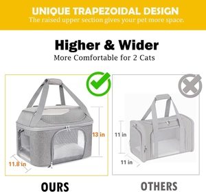 Comparison showing extra space in grey cat carrier with mesh windows and higher structure