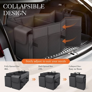 Foldable car trunk organizer made of black oxford fabric with 46L large capacity